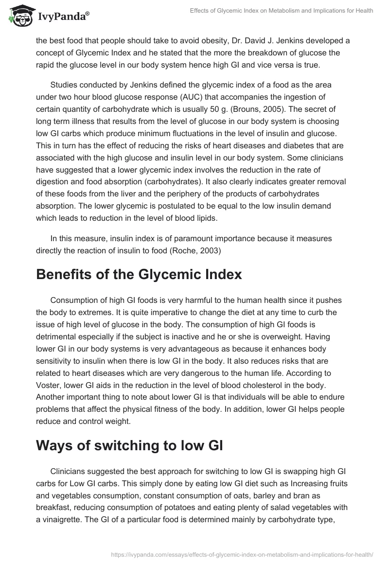 Effects of Glycemic Index on Metabolism and Implications for Health. Page 2