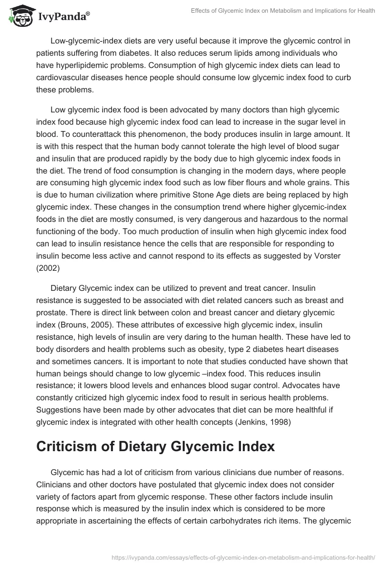 Effects of Glycemic Index on Metabolism and Implications for Health. Page 5