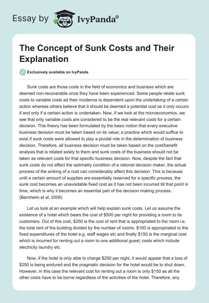 The Concept of Sunk Costs and Their Explanation. Page 1