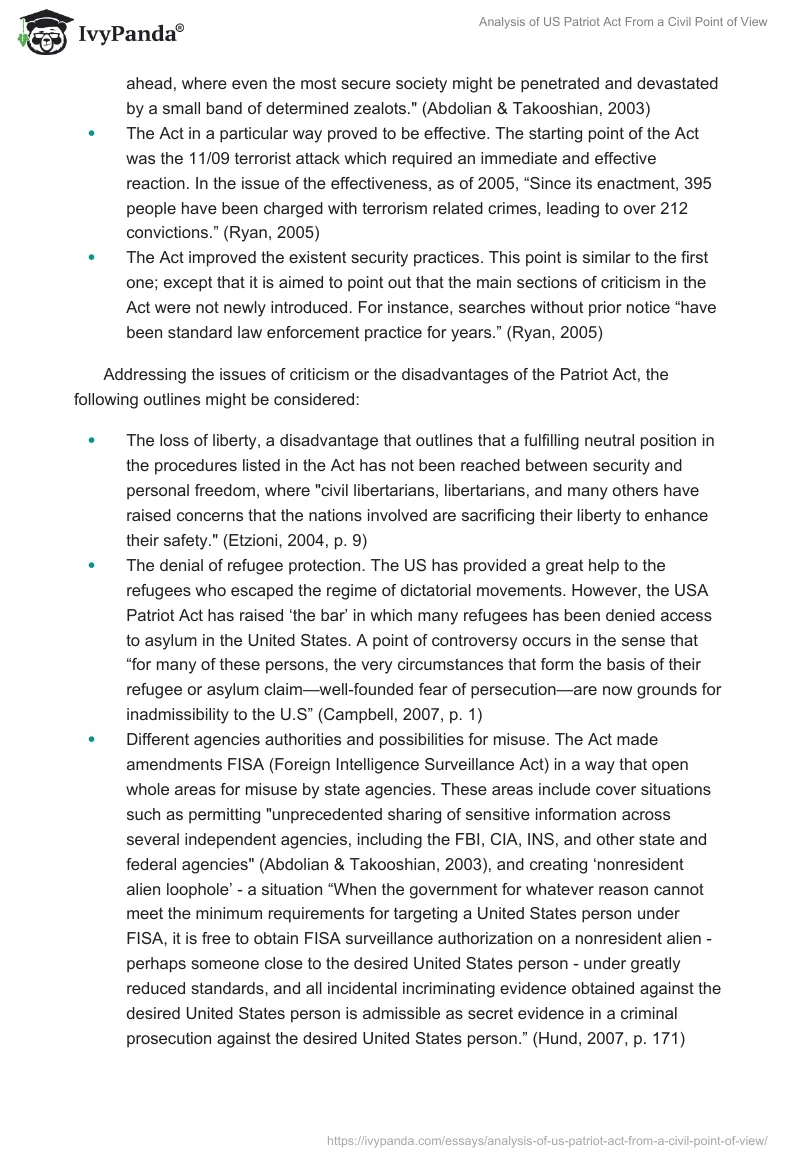 Analysis of US Patriot Act From a Civil Point of View. Page 2