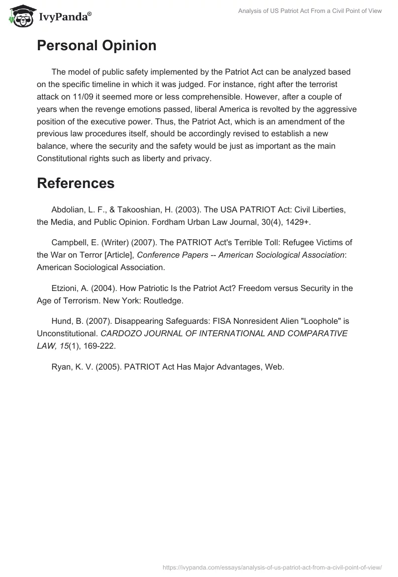 Analysis of US Patriot Act From a Civil Point of View. Page 3