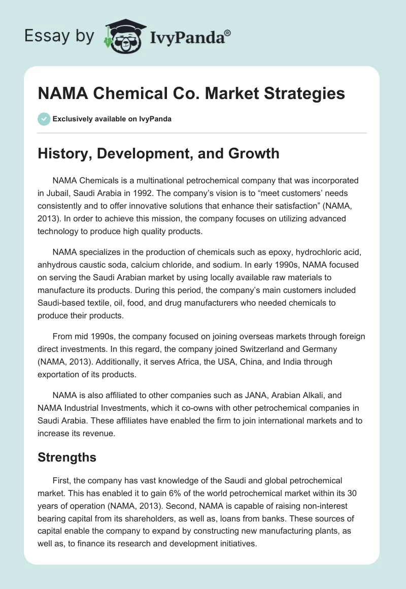 NAMA Chemical Co. Market Strategies. Page 1