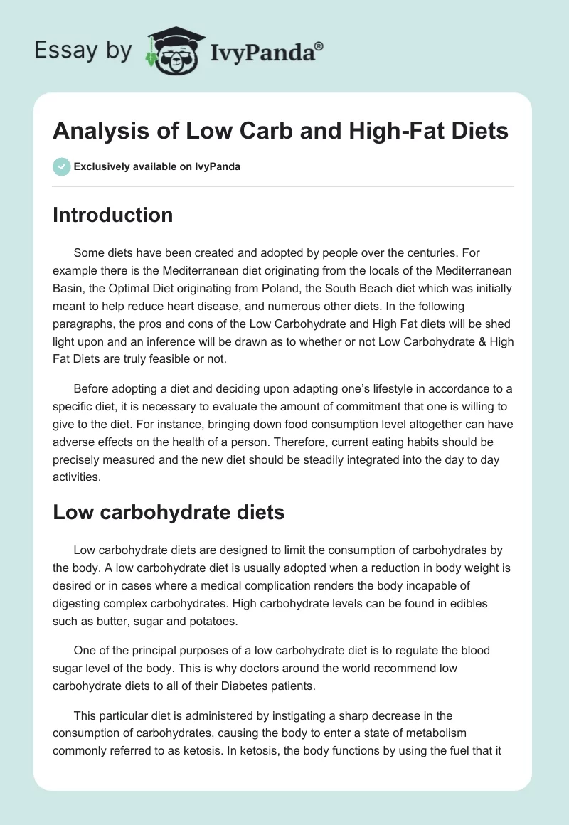 Analysis of Low Carb and High-Fat Diets. Page 1