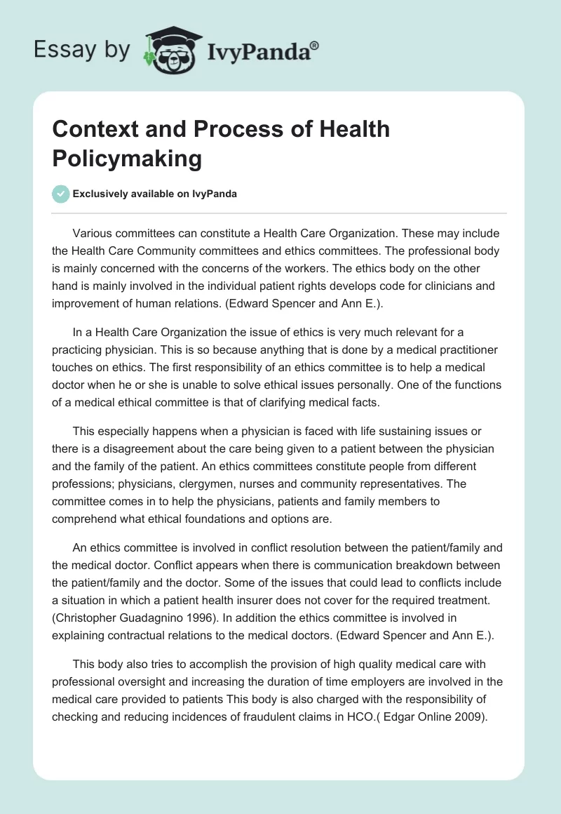 Context and Process of Health Policymaking. Page 1