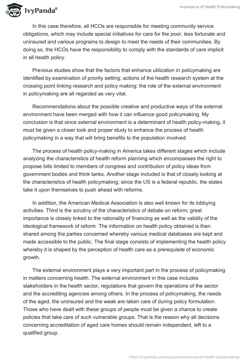 Importance of Health Policymaking. Page 2