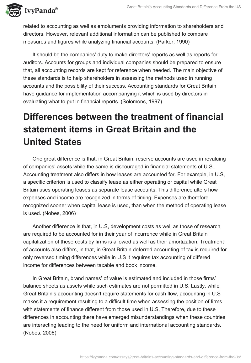 Great Britain’s Accounting Standards and Difference From the US. Page 2