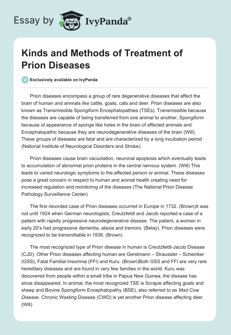 Kinds and Methods of Treatment of Prion Diseases. Page 1