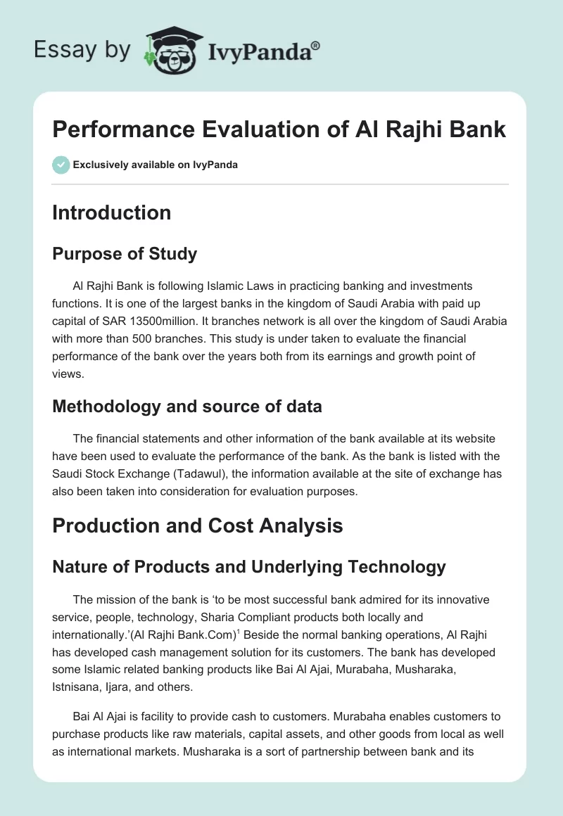 Performance Evaluation of Al Rajhi Bank. Page 1
