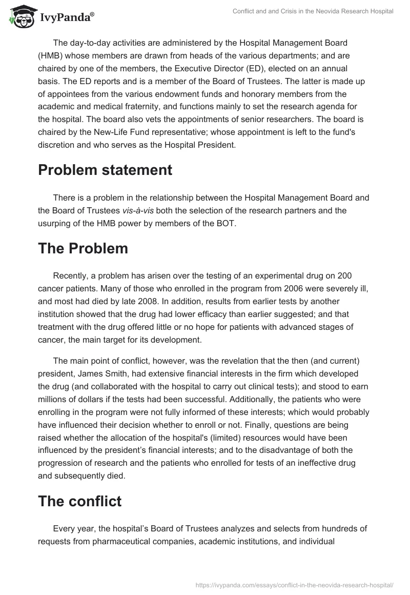 Conflict and and Crisis in the Neovida Research Hospital. Page 2