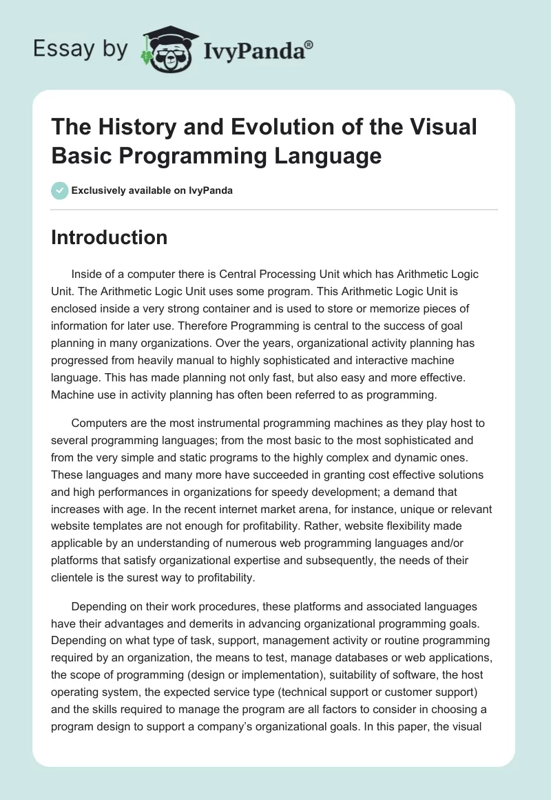 The History and Evolution of the Visual Basic Programming Language. Page 1