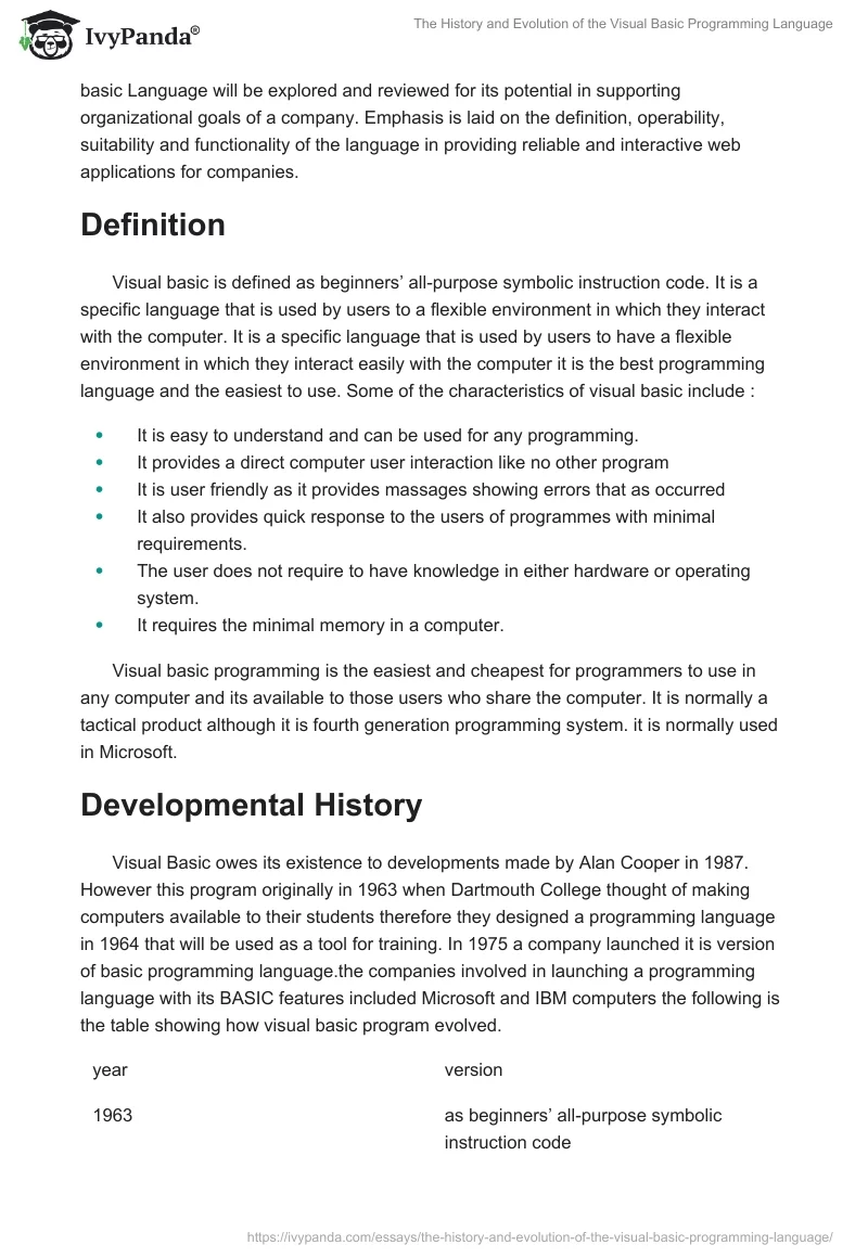 The History and Evolution of the Visual Basic Programming Language. Page 2