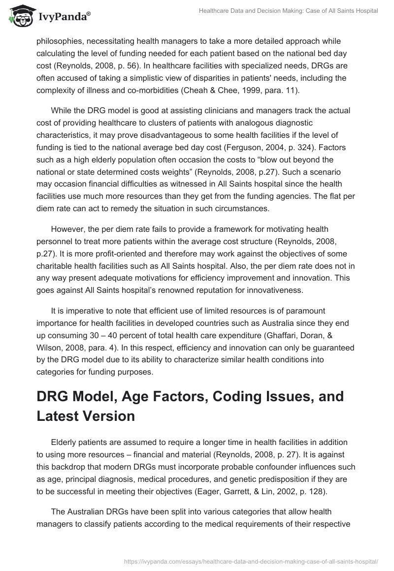 Healthcare Data and Decision Making: Case of All Saints Hospital. Page 2