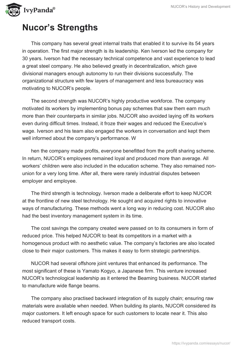 NUCOR’s History and Development. Page 2
