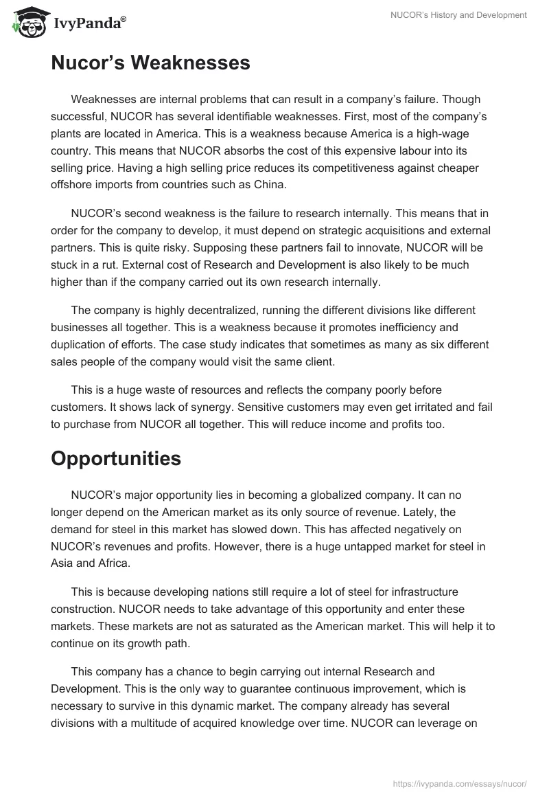 NUCOR’s History and Development. Page 3