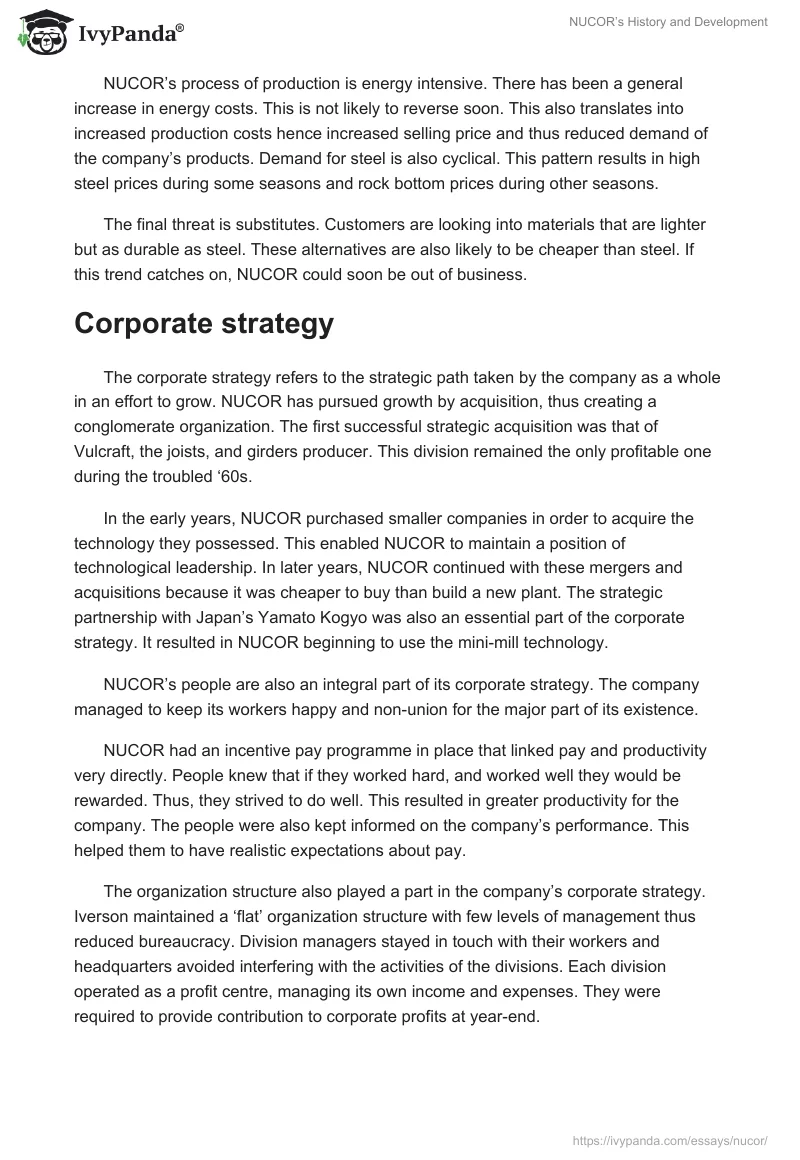 NUCOR’s History and Development. Page 5