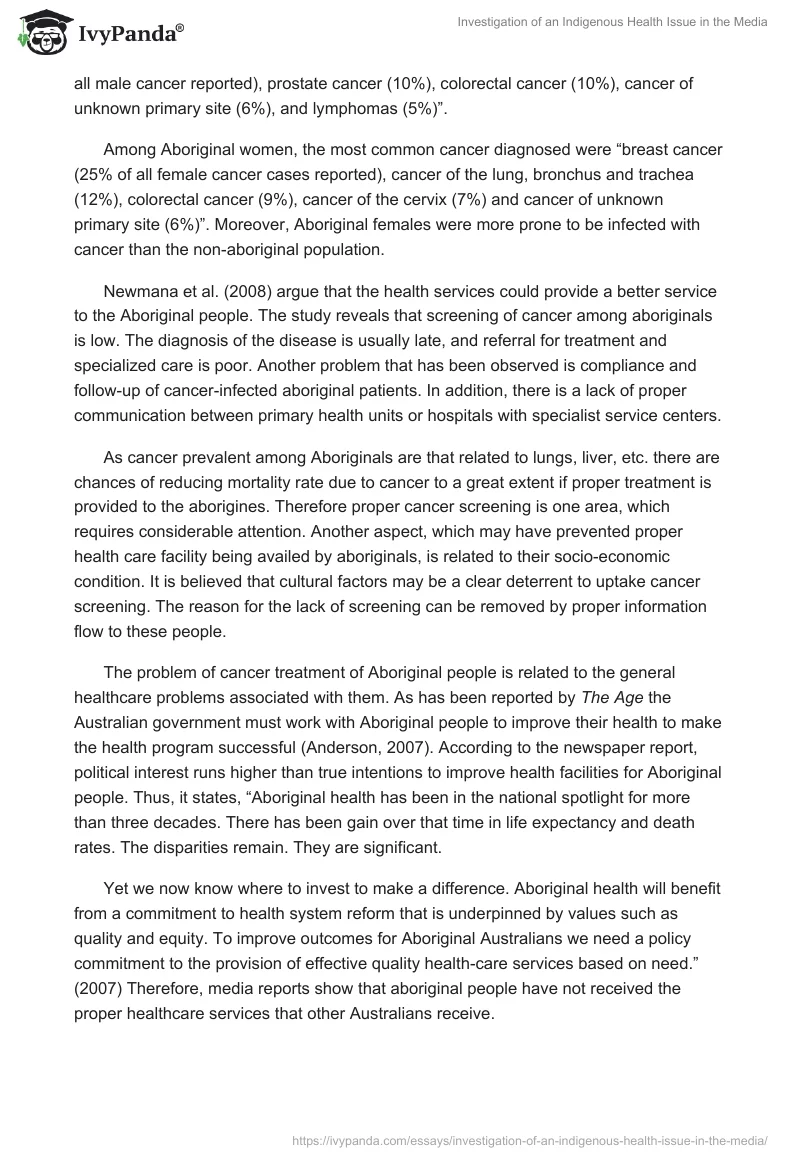 Investigation of an Indigenous Health Issue in the Media. Page 4