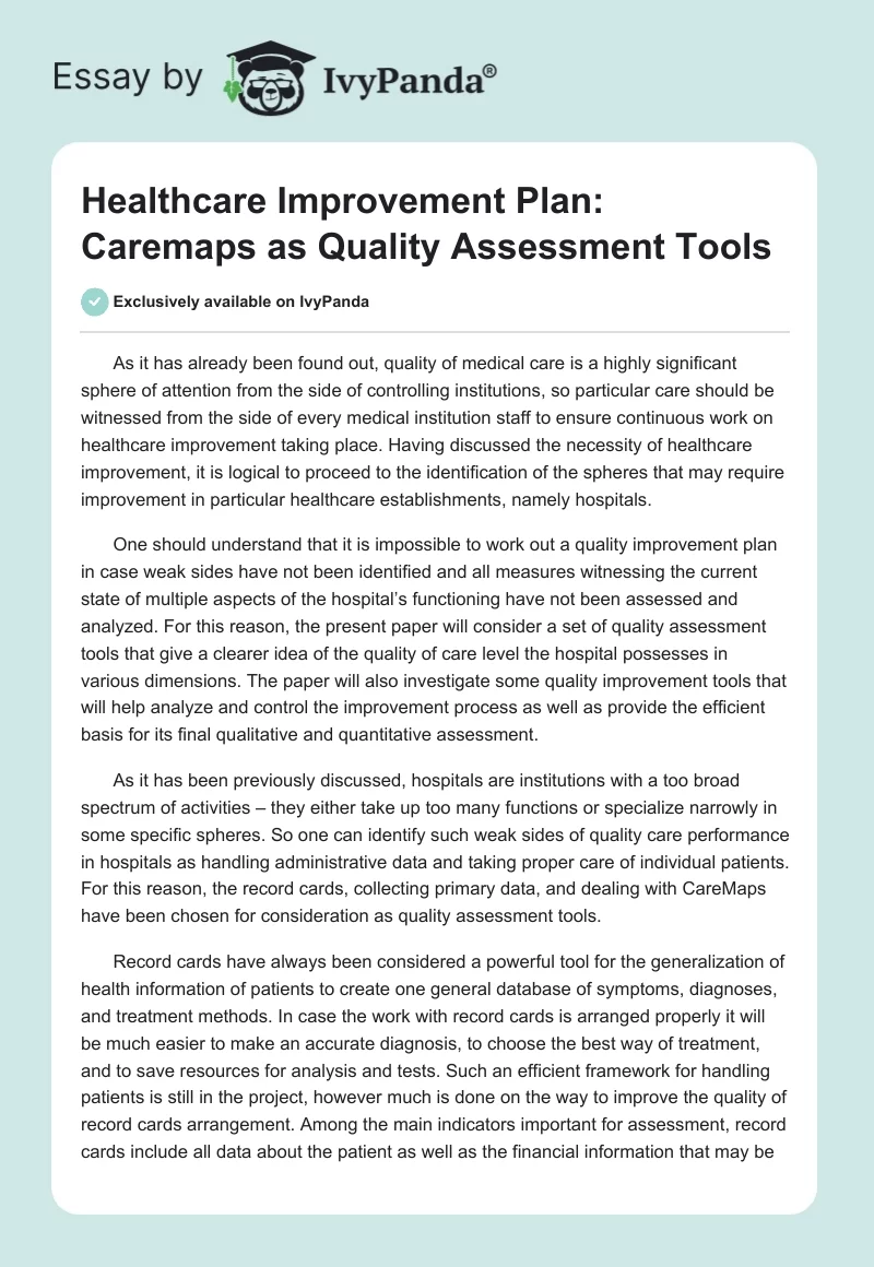 Healthcare Improvement Plan: Caremaps as Quality Assessment Tools. Page 1