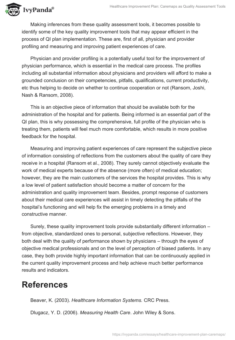 Healthcare Improvement Plan: Caremaps as Quality Assessment Tools. Page 3