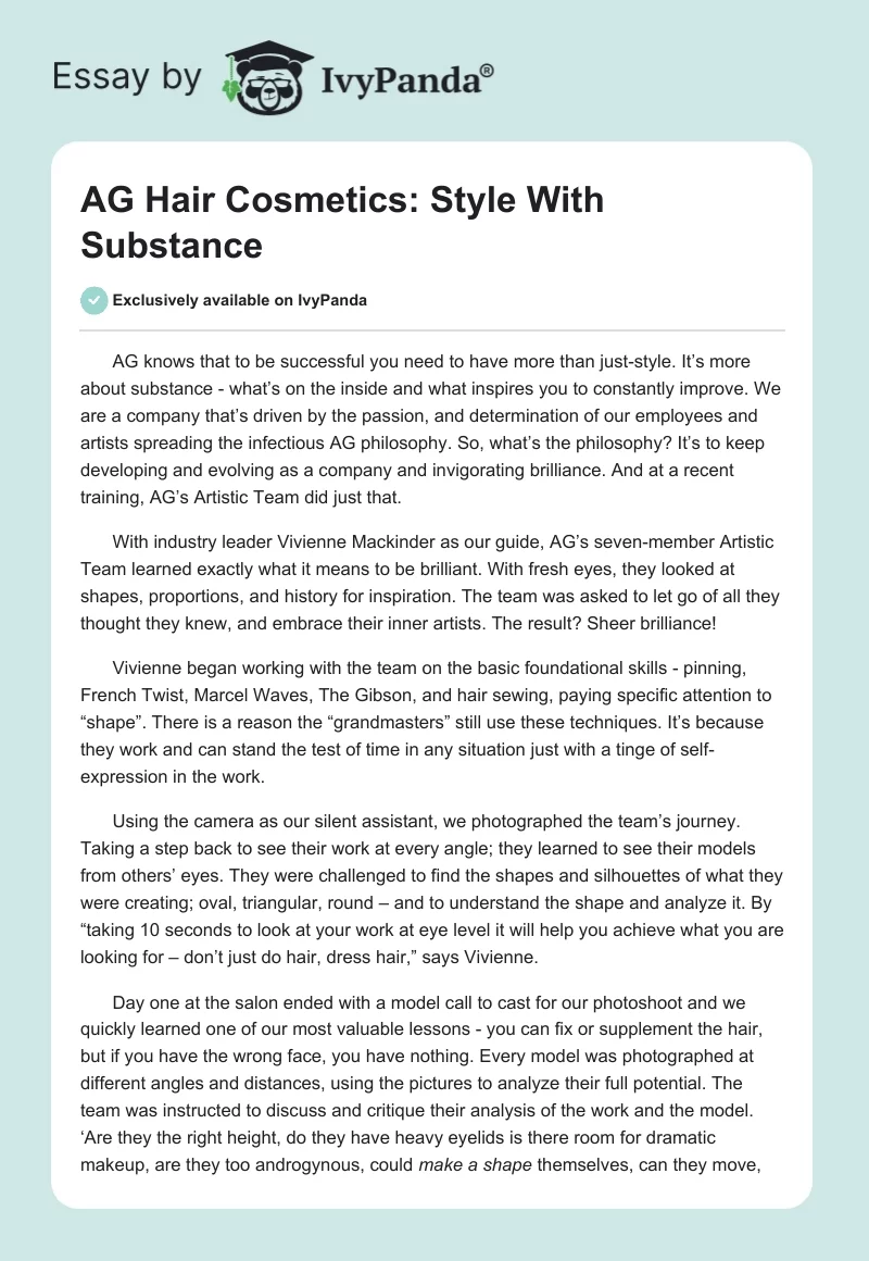 AG Hair Cosmetics: Style With Substance. Page 1
