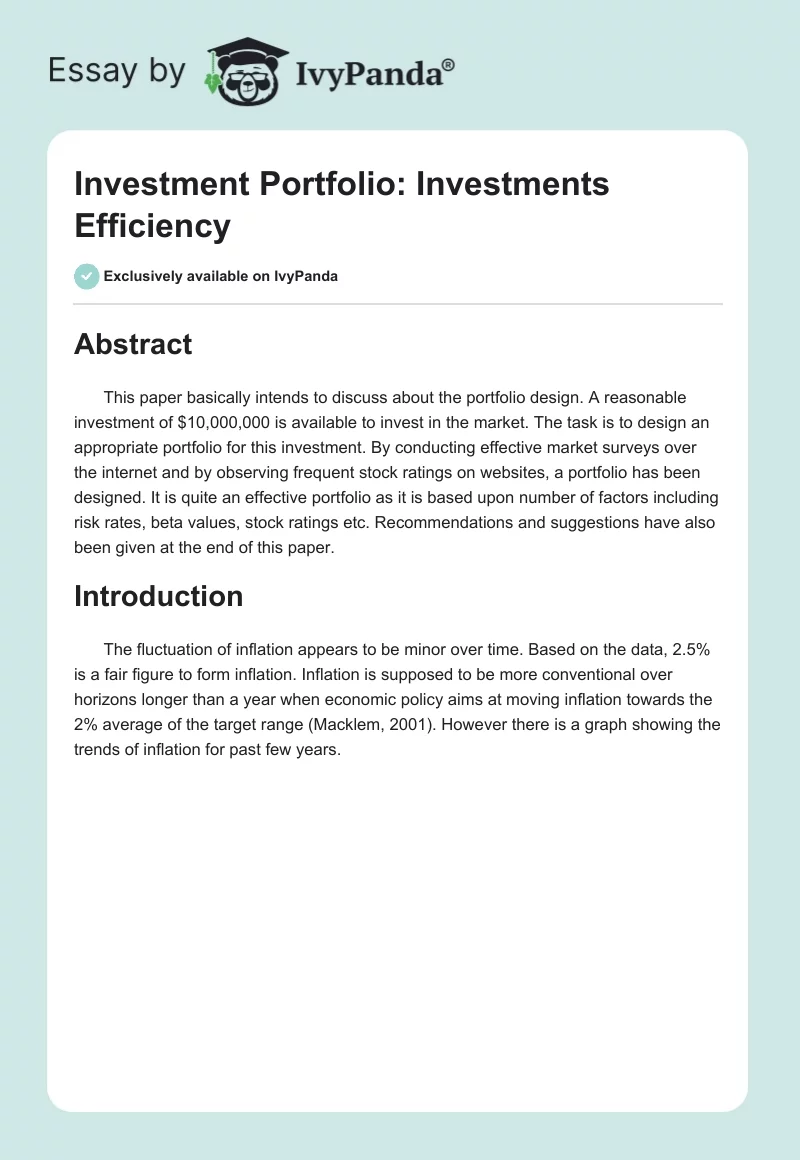 Investment Portfolio: Investments Efficiency. Page 1