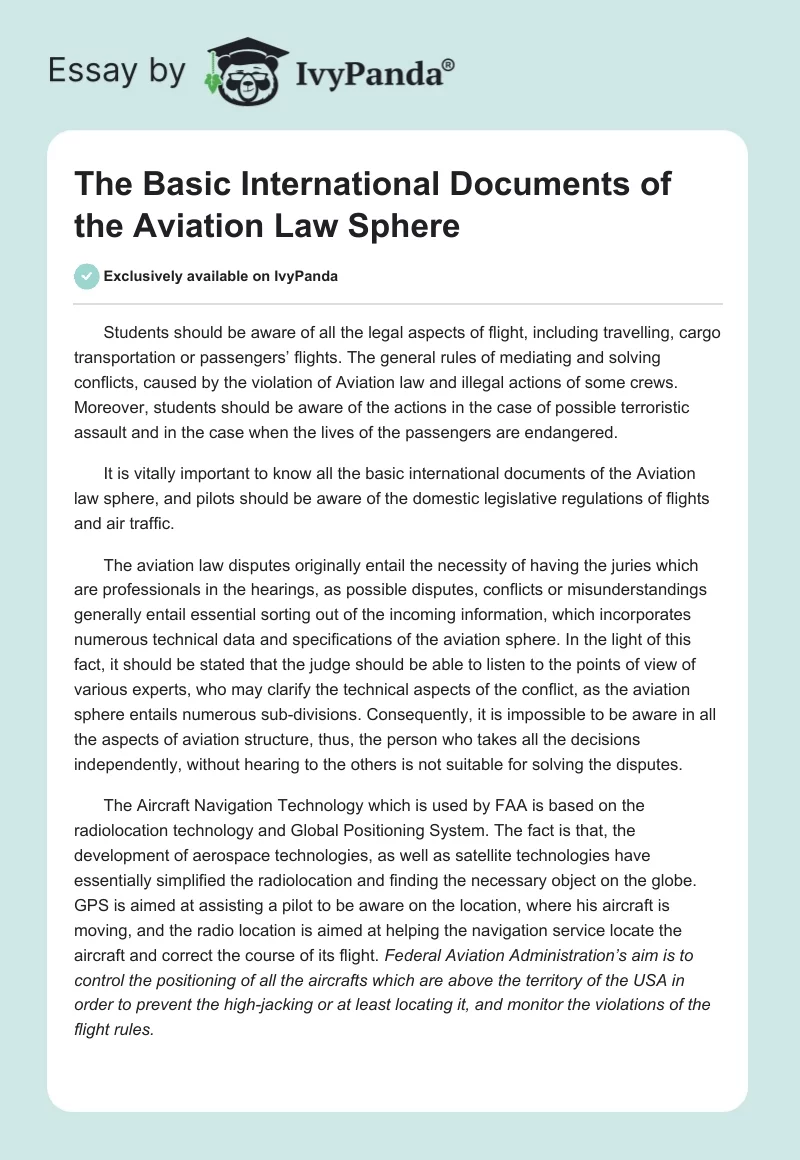 The Basic International Documents of the Aviation Law Sphere. Page 1
