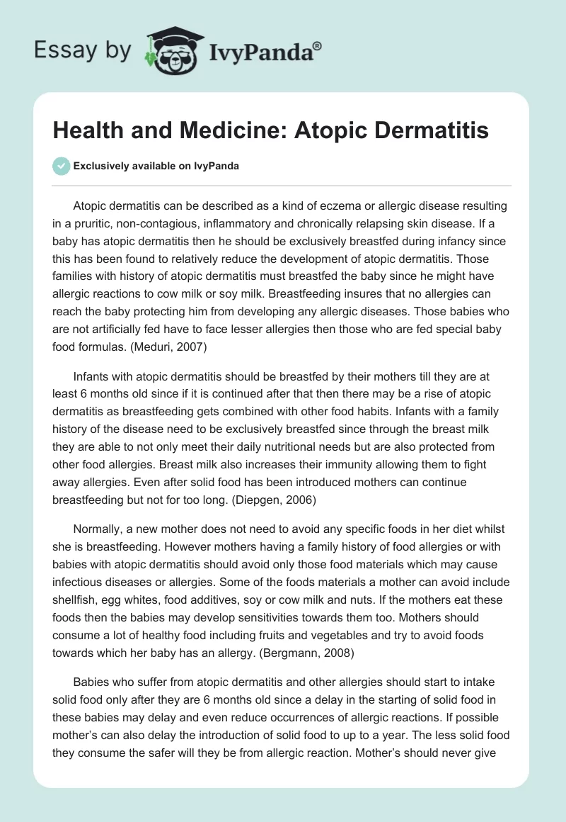 Health and Medicine: Atopic Dermatitis. Page 1