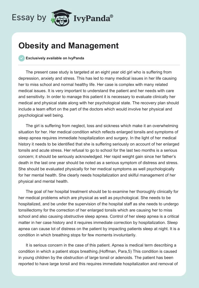 Obesity and Management. Page 1