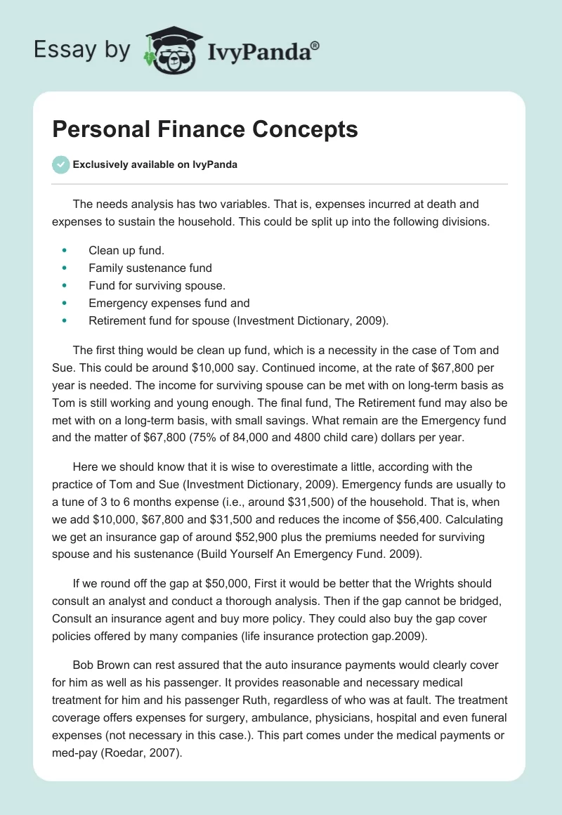 Personal Finance Concepts. Page 1
