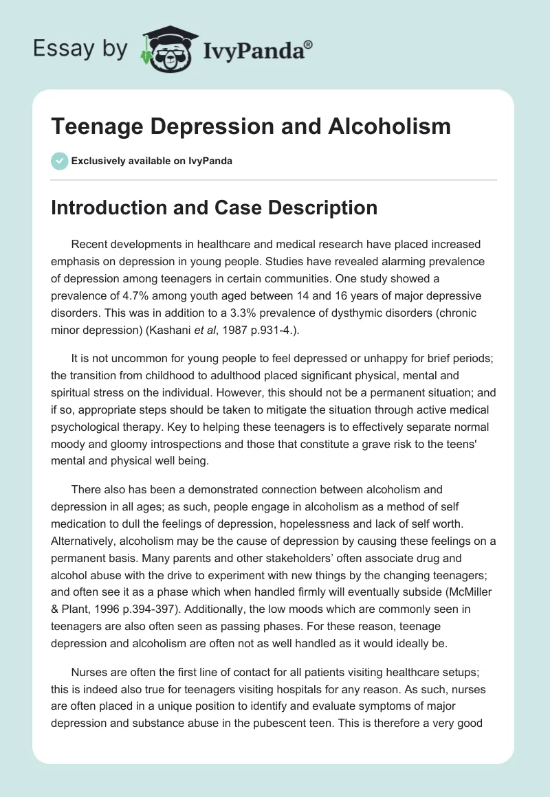 Teenage Depression and Alcoholism. Page 1