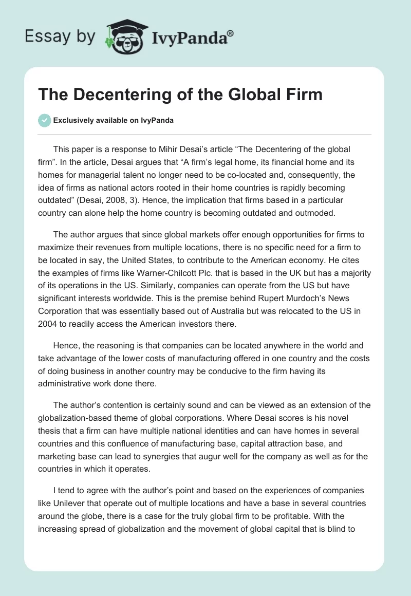 The Decentering of the Global Firm. Page 1