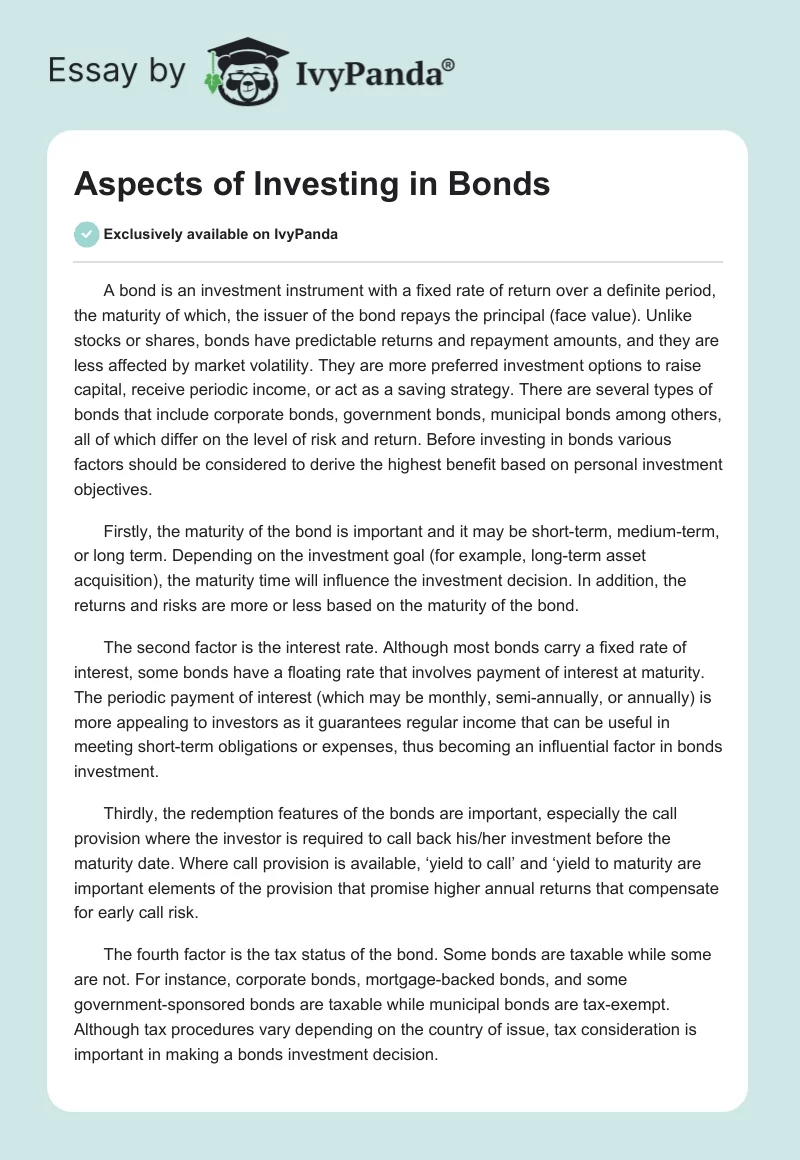 Aspects of Investing in Bonds. Page 1