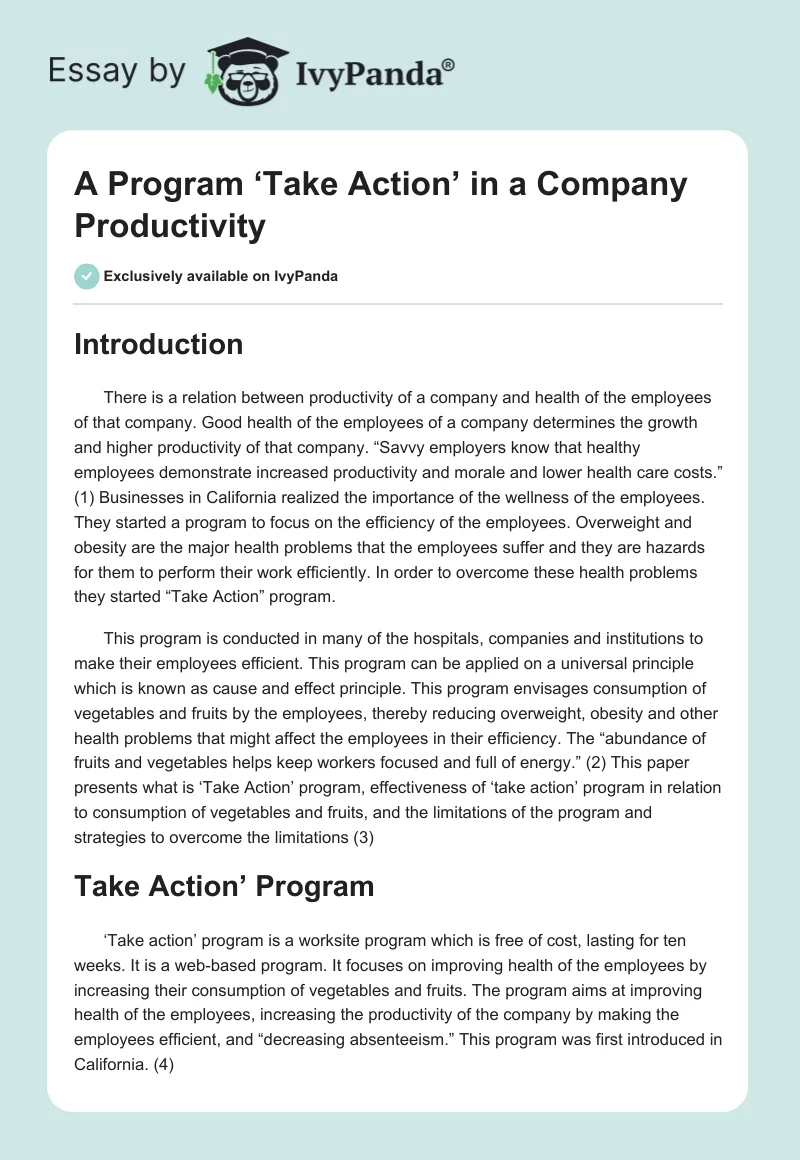 A Program ‘Take Action’ in a Company Productivity. Page 1