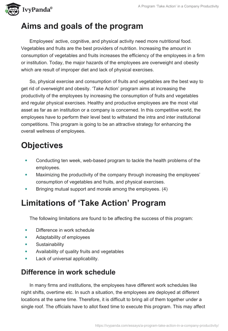 A Program ‘Take Action’ in a Company Productivity. Page 2