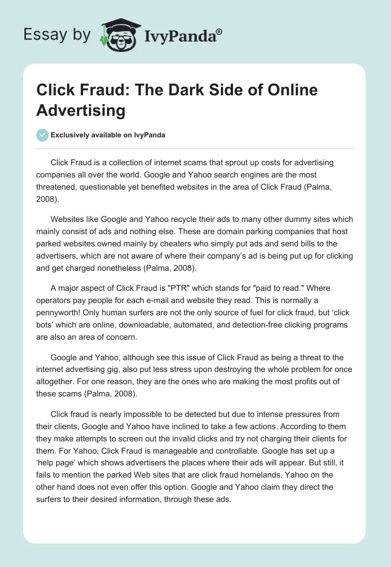 Click Fraud: The Dark Side of Online Advertising. Page 1