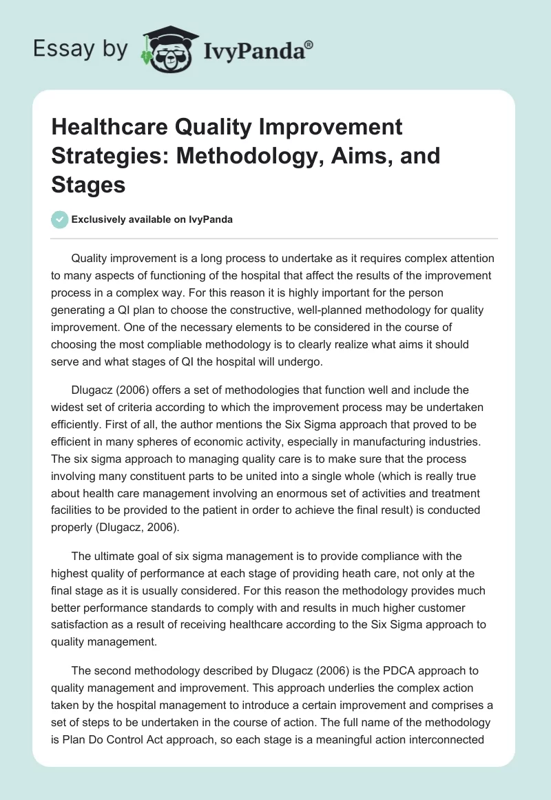Healthcare Quality Improvement Strategies: Methodology, Aims, and Stages. Page 1