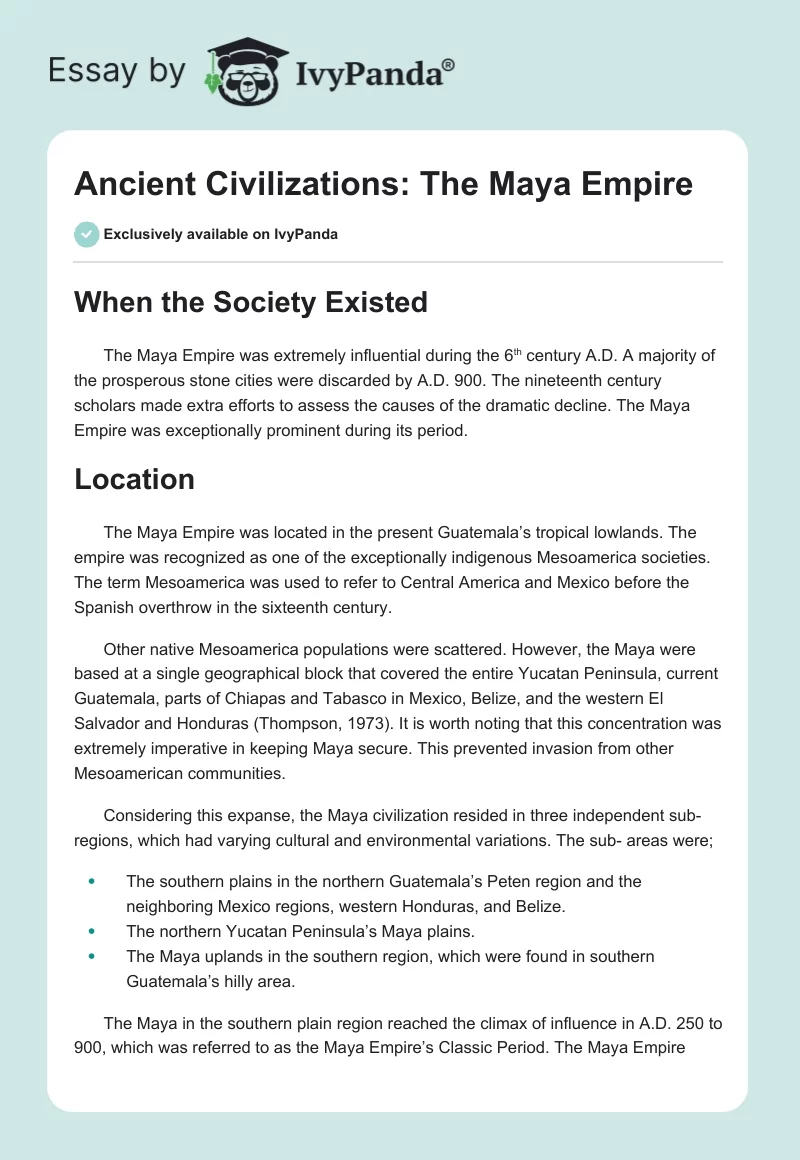 Ancient Civilizations: The Maya Empire. Page 1