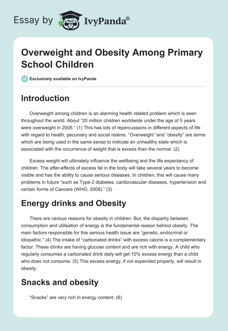 Overweight and Obesity Among Primary School Children. Page 1