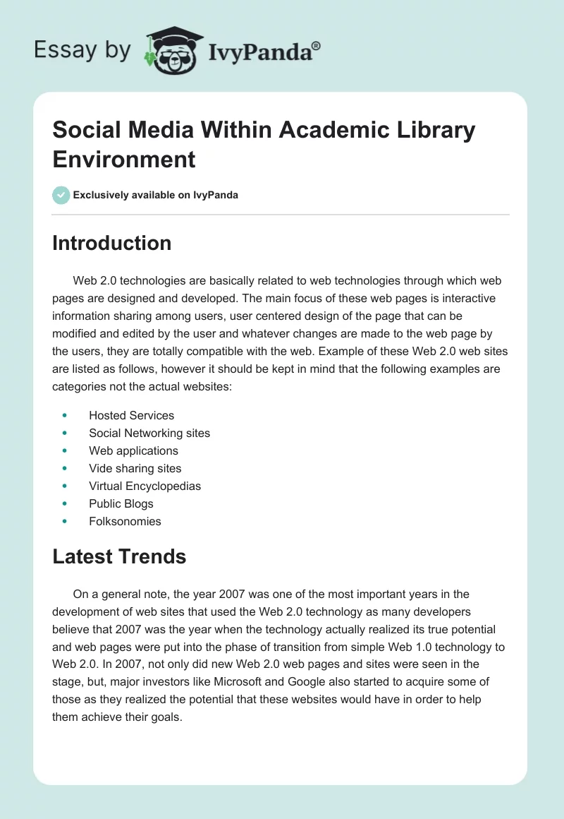 Social Media Within Academic Library Environment. Page 1