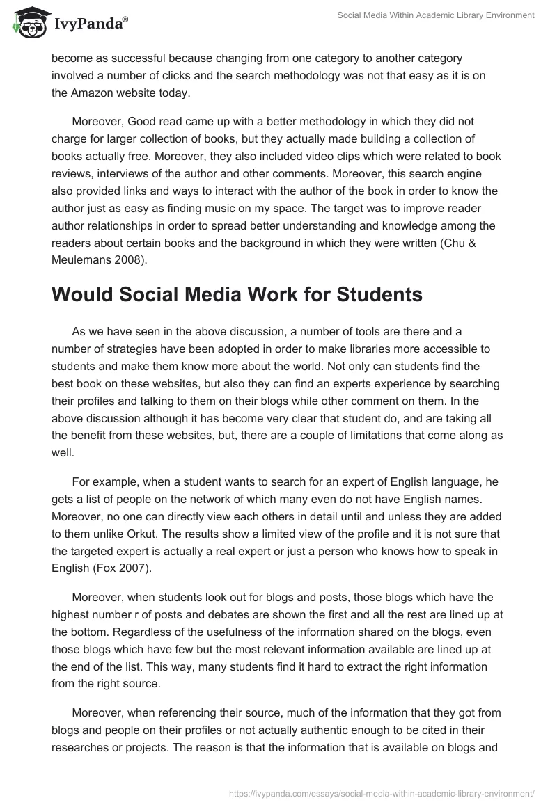 Social Media Within Academic Library Environment. Page 5