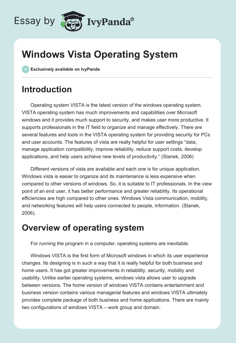 Windows Vista Operating System. Page 1