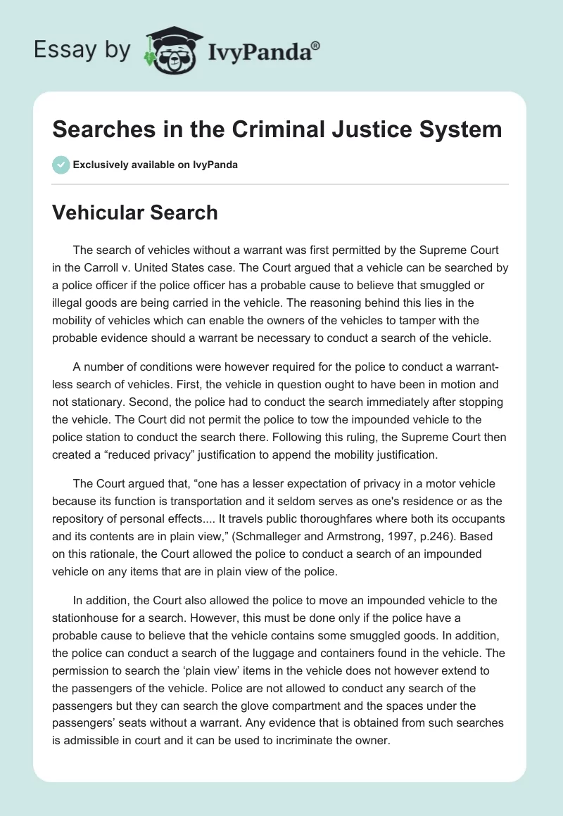 Searches in the Criminal Justice System. Page 1