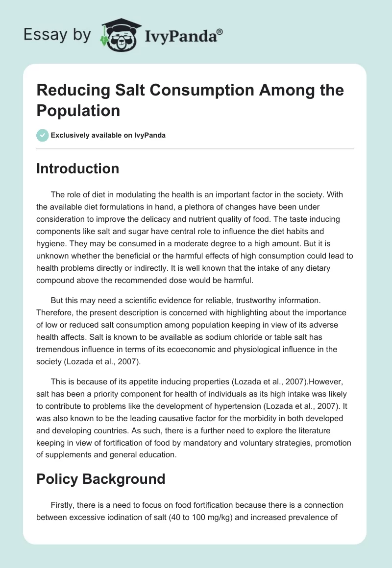 Reducing Salt Consumption Among the Population. Page 1