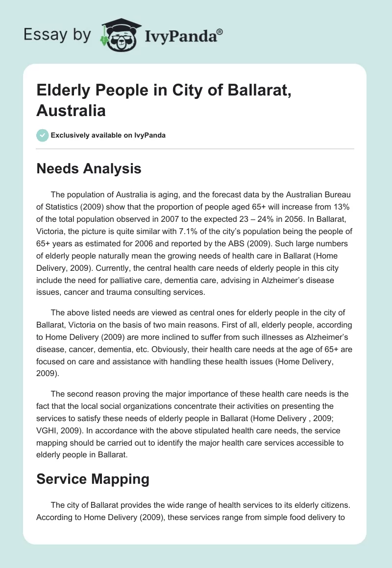 Elderly People in City of Ballarat, Australia. Page 1
