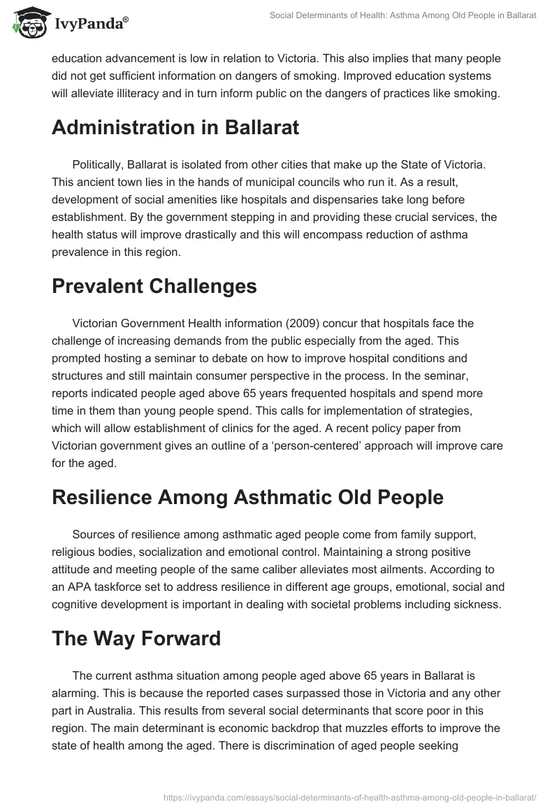 Social Determinants of Health: Asthma Among Old People in Ballarat. Page 4