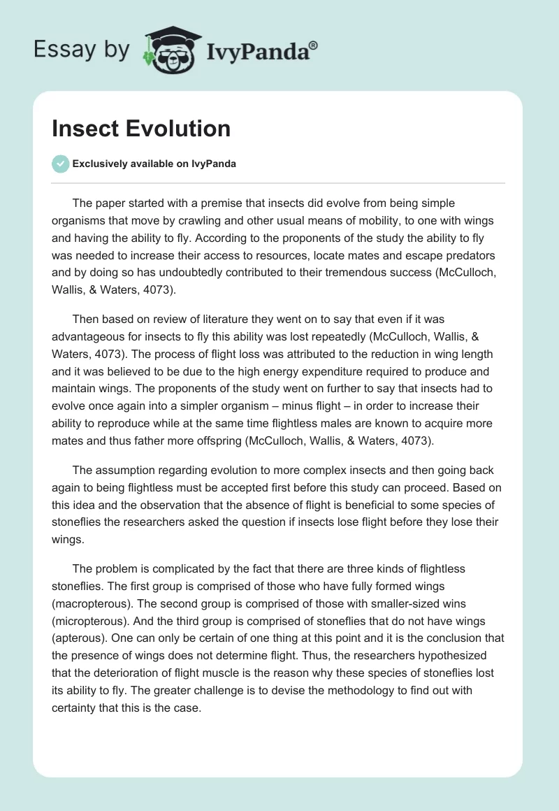 Insect Evolution. Page 1
