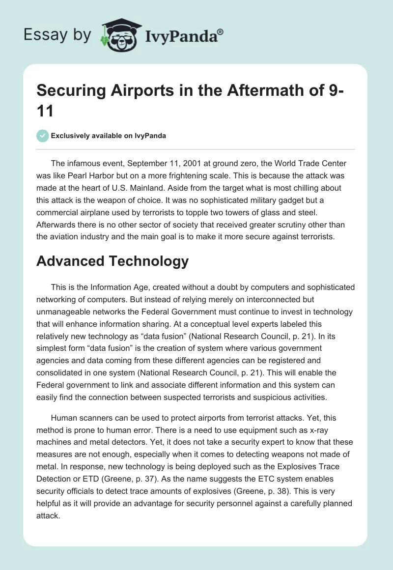 Securing Airports in the Aftermath of 9-11. Page 1