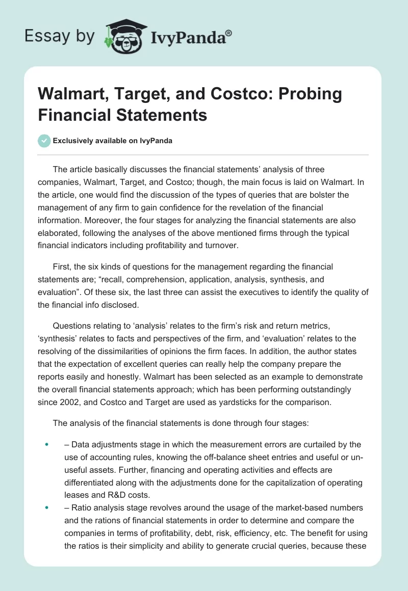 Walmart, Target, and Costco: Probing Financial Statements. Page 1