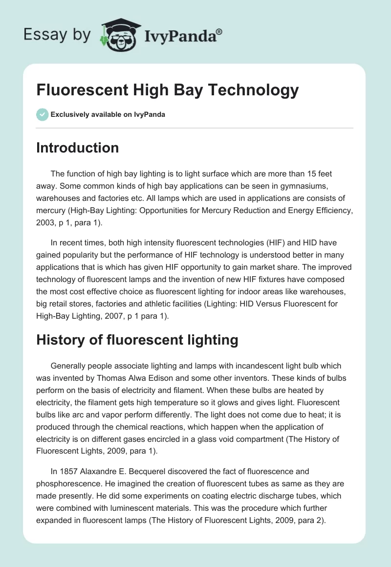Fluorescent High Bay Technology. Page 1