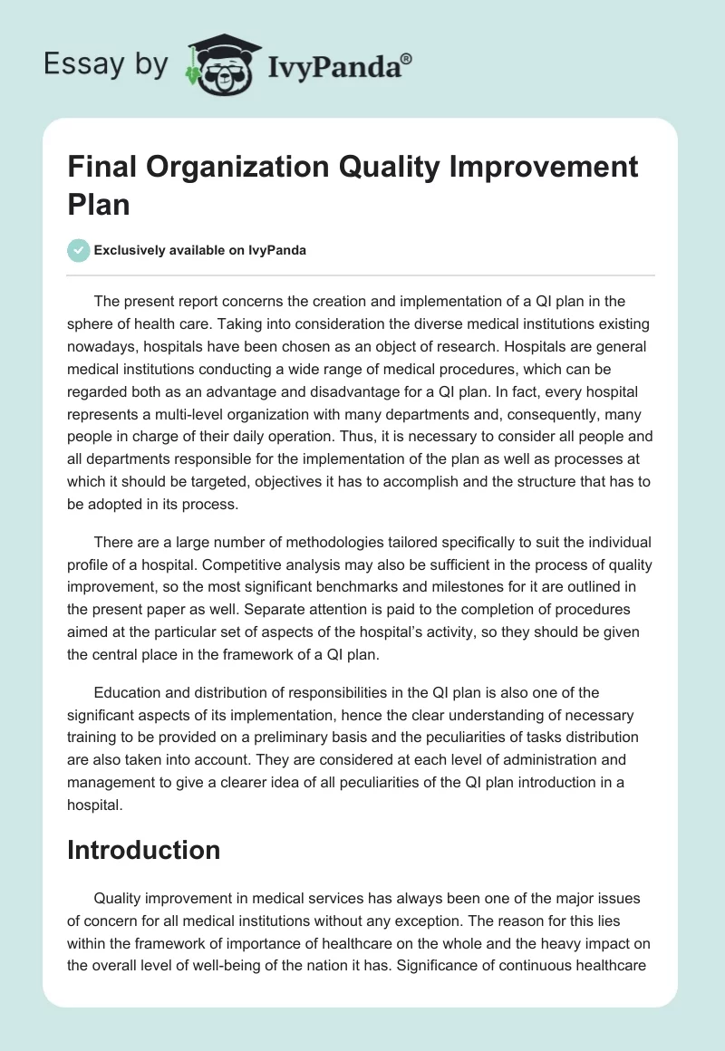 Final Organization Quality Improvement Plan. Page 1