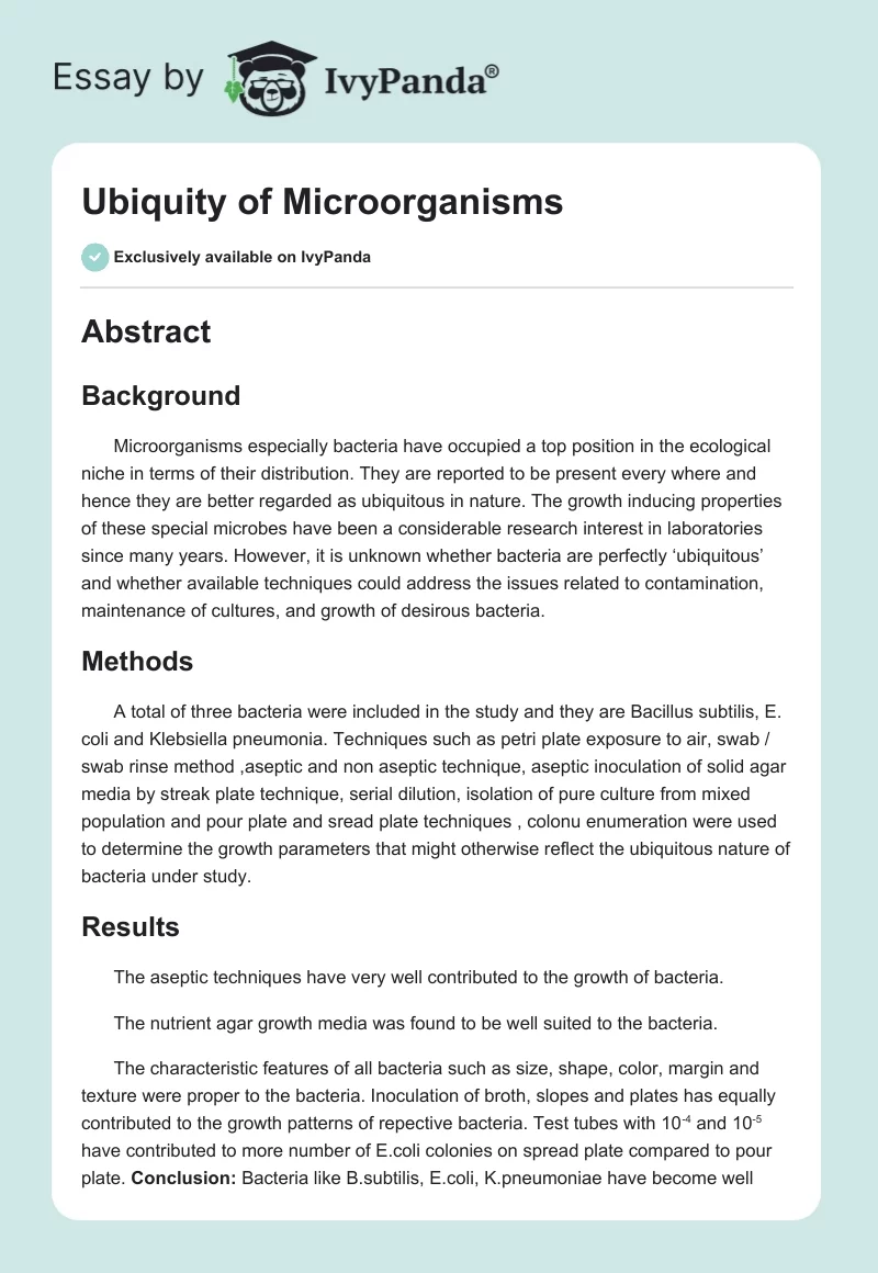 Ubiquity of Microorganisms. Page 1